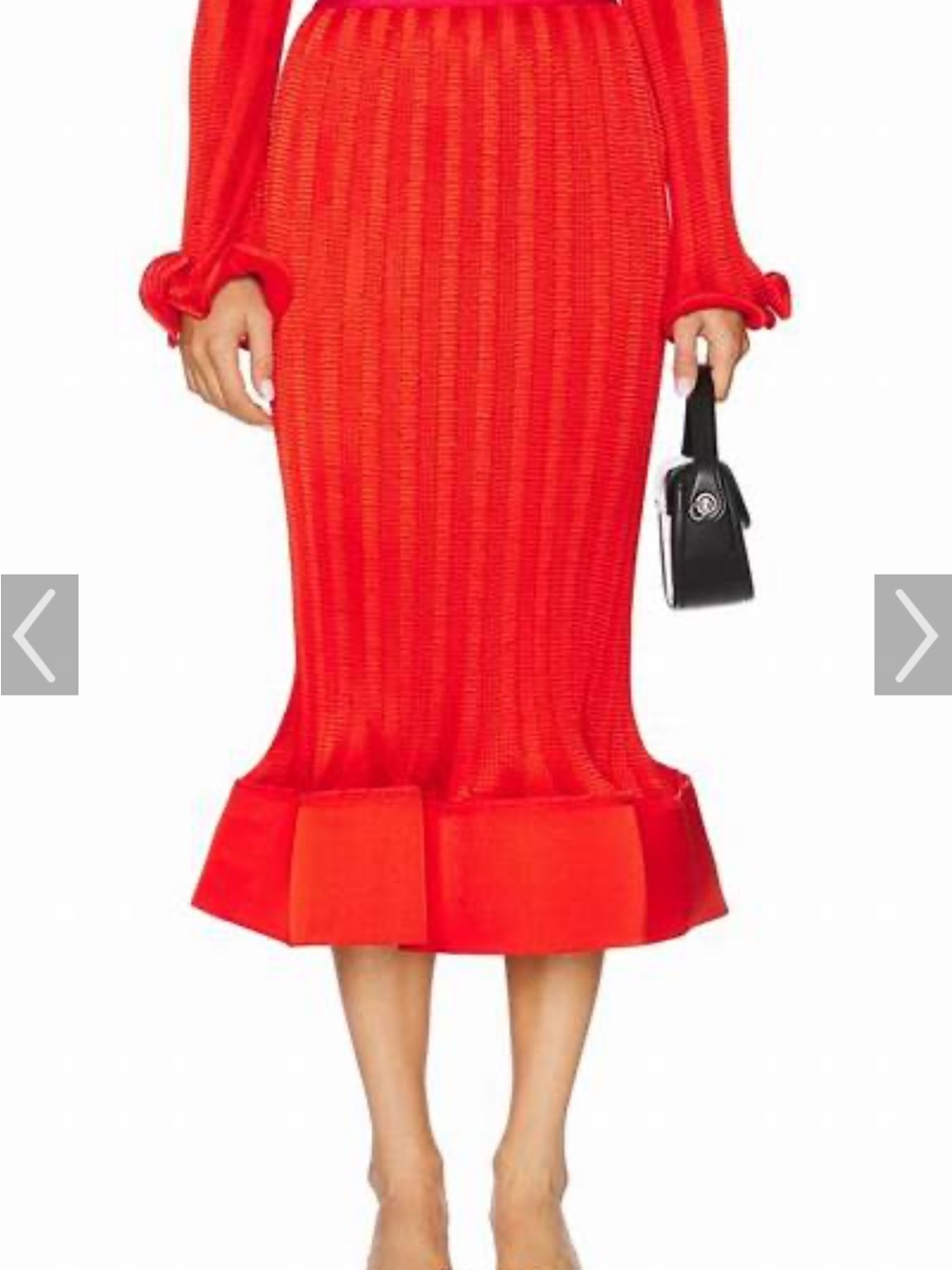 Fiery Red Midi Skirt with Flounced Hem